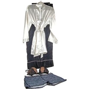 Victoria's Secret White Satin Robe with Black Lingerie  Lot Of Bra Robe Pants Sh